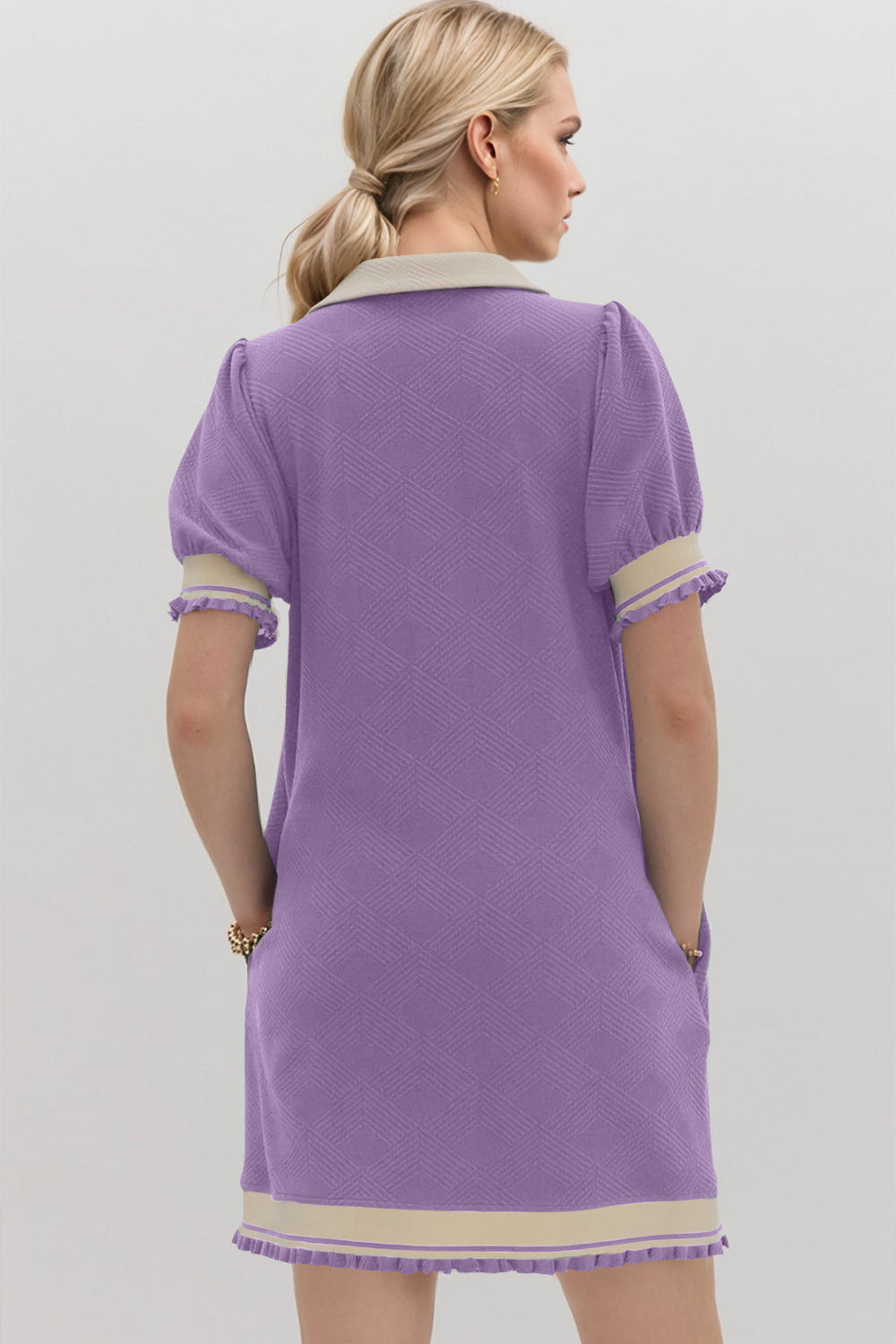Trendy Contrast Short Sleeve Mini Dress Soft & Comfortable Casual Dress for Women