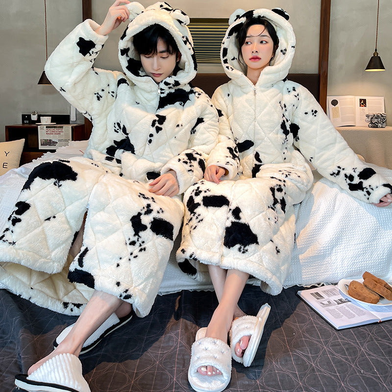 Winter Men's Quilted Cow Fleece Bathrobe Nightgown