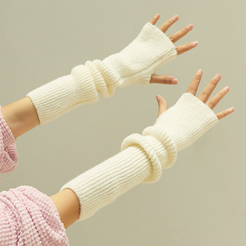 Women's Solid-Color Cashmere Long Half-Finger Winter Gloves