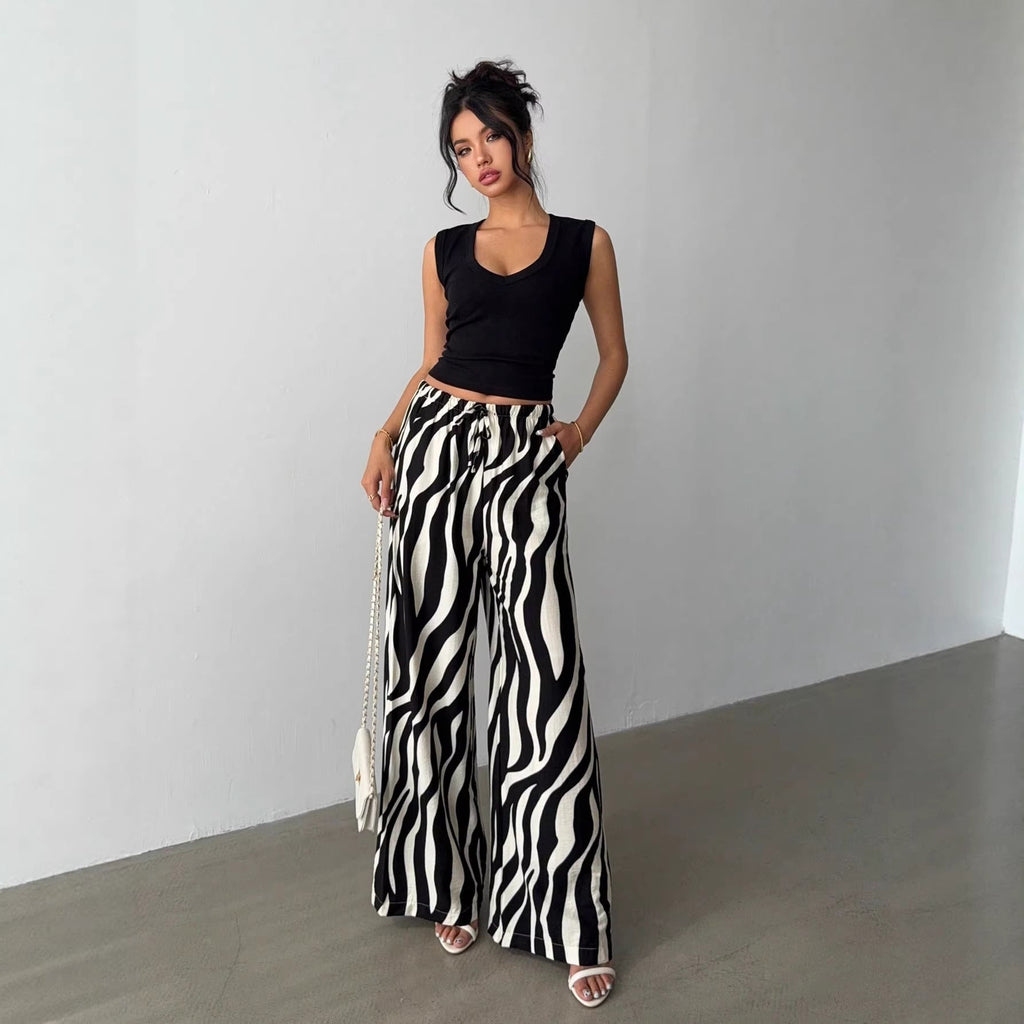 Elegant Printed Wide-Leg Pants For Women