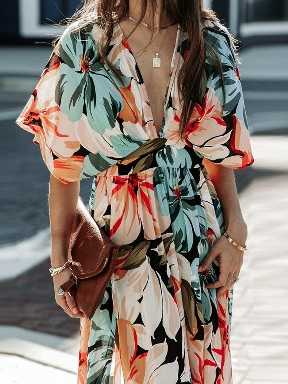 Floral Half Sleeve Dress Classic & Elegant Everyday Style Dress Timeless Dress For Summer