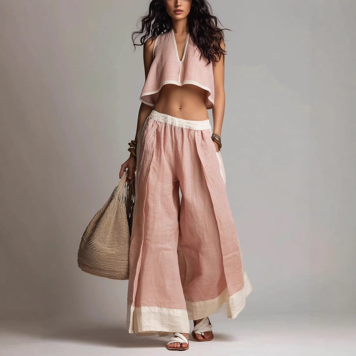 Sleeveless V-Neck Two-Piece Set – Solid Color Lounge & Casual Outfit
