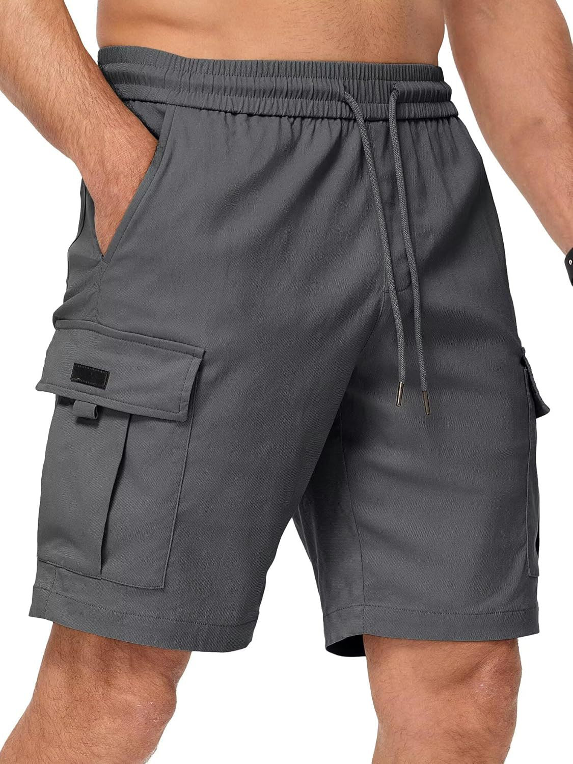 Men Elastic Waist Drawstring Cargo Shorts Multi Pocket Casual Utility Shorts Loose Fit Outdoor Work Shorts For Summer