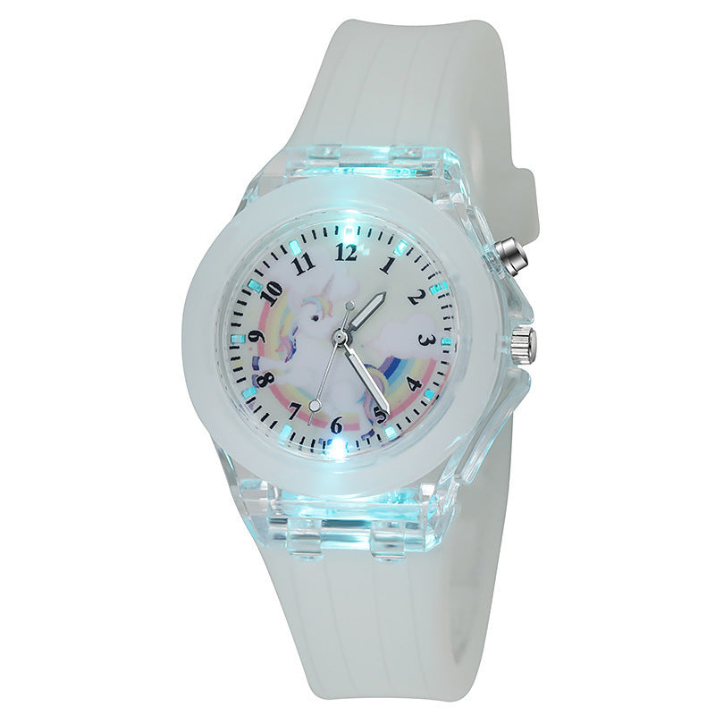 Unicorn Luminous Silicone Quartz Watch For Primary School Kids And Children