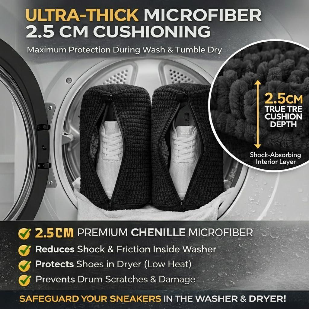 Shoe Washing Machine Bag 2 Pack for Washer & Dryer Thick Padded Sneaker Laundry Bags with Mesh Panels Zipper Protective Shoe Washer Bag for Running & Gym Shoes