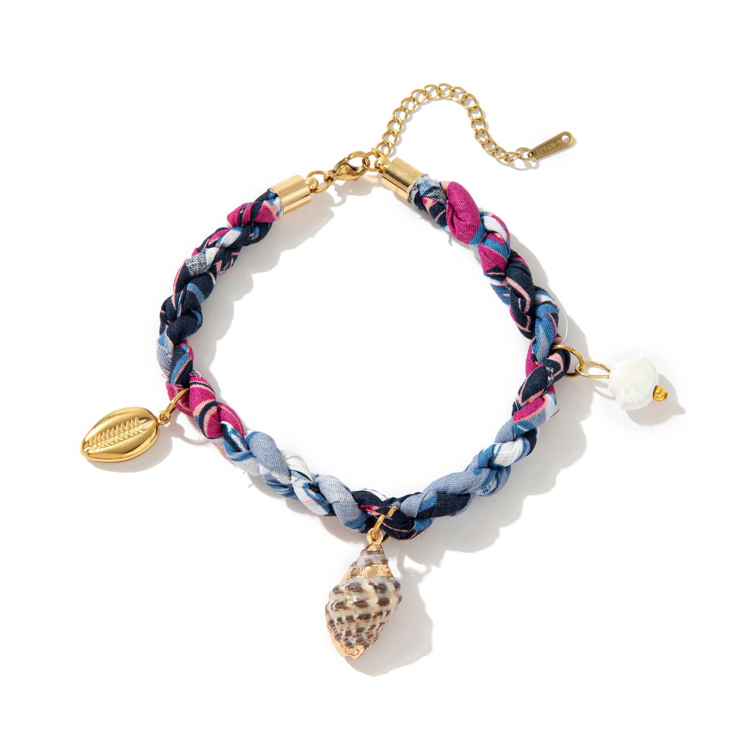 Colored Fabric Fan-shaped Seashell Electroplated 18k Gold Necklace And Bracelet