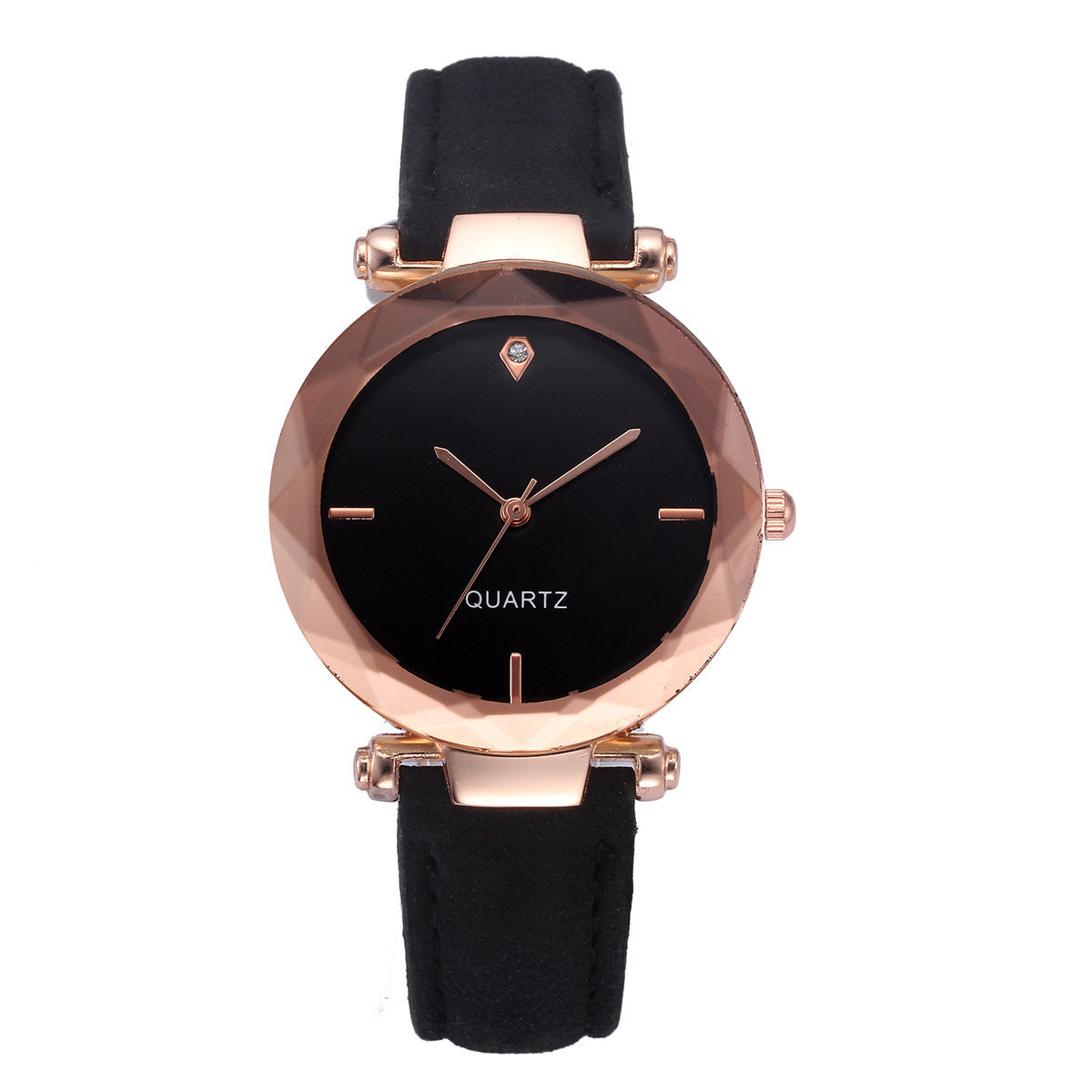 Fashionable Couples Waterdrop-Cut Diamond Frosted Leather Strap Quartz Rhombus Watch For Women