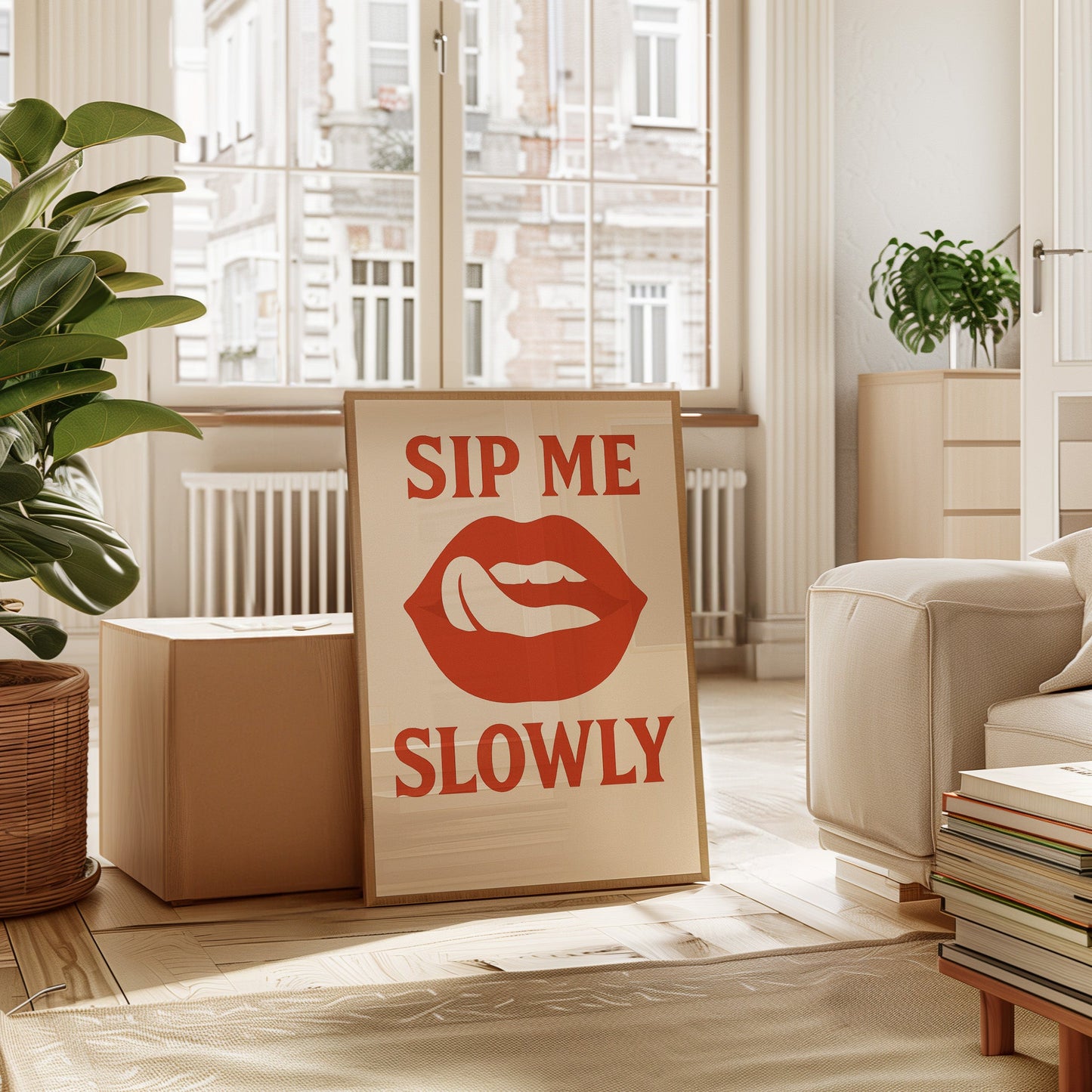 Sip Me Slowly Retro Lips Print