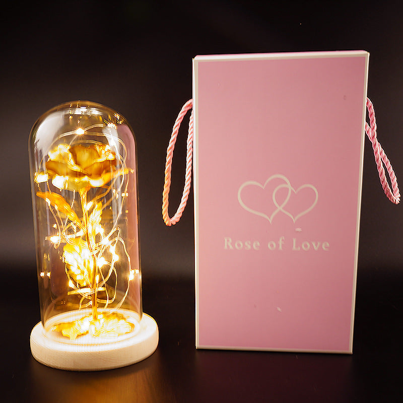 Gold Foil Rose Preserved Flower Gift Glass Cover