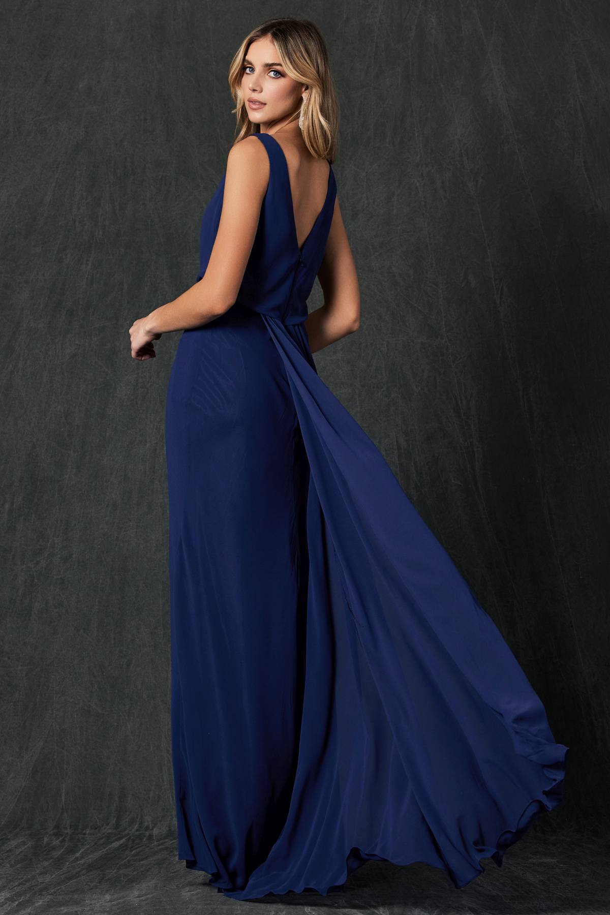 Juliet 670 Floor Length Formal Dress with Cowl Neckline