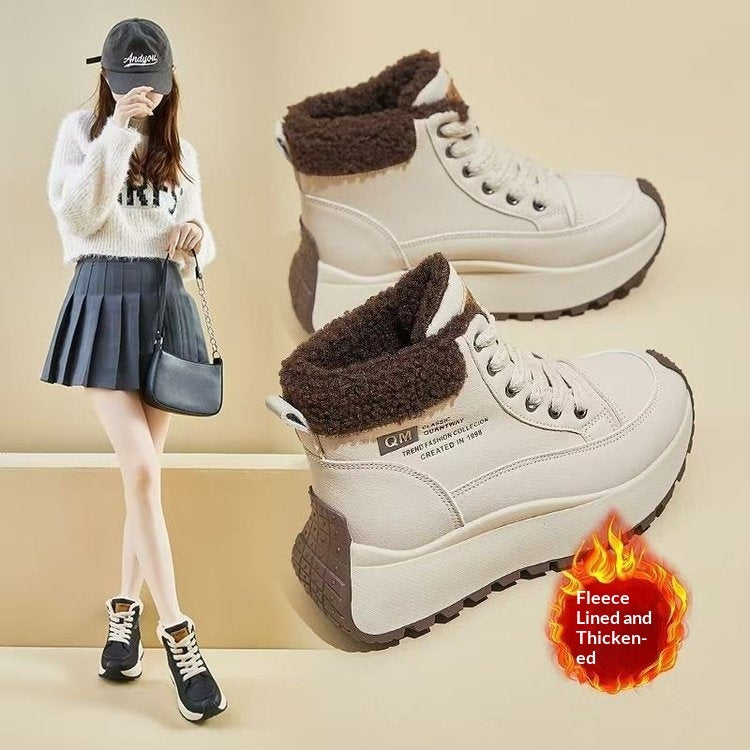 High-top Cotton Shoes With Thick Soles New Dad-style Kicks For Winter
