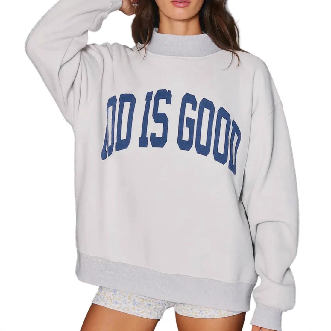Printed Letter Crewneck Long-Sleeve Loose-Fit Versatile Sweatshirt
