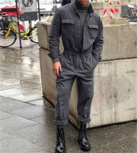 Fashionable Mens Solid-Colored Top And Loose-Fitting Trousers Casual Set