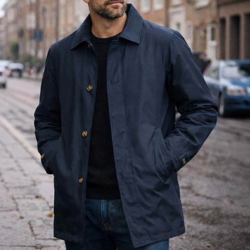 Mens Retro Waterproof Long-Sleeve Cardigan Trench Coat