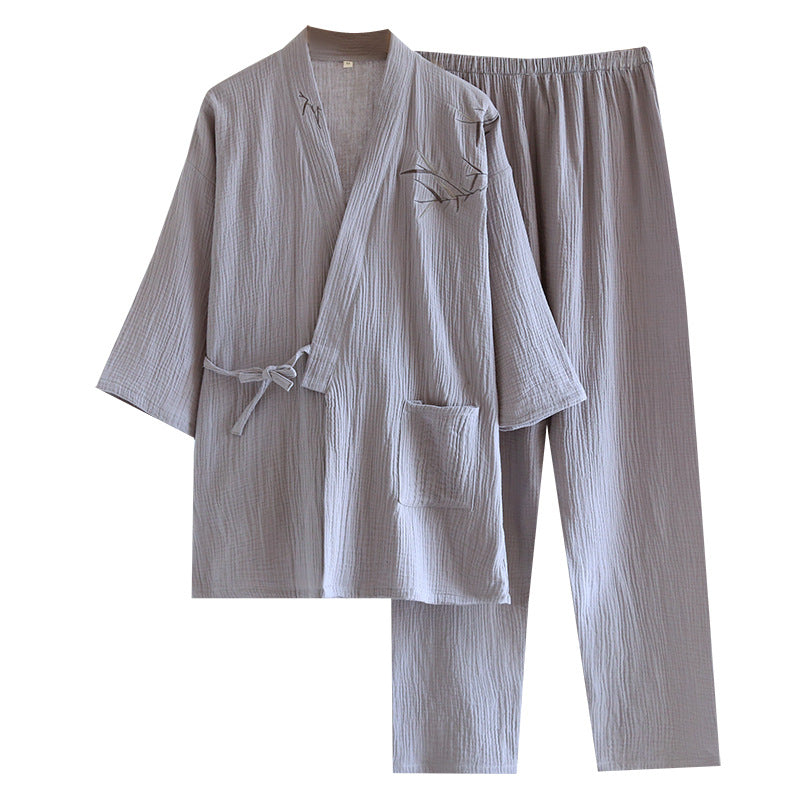 Double-layered Crepe Chinese-style Bamboo-patterned Hanfu Thin Summer Pajamas