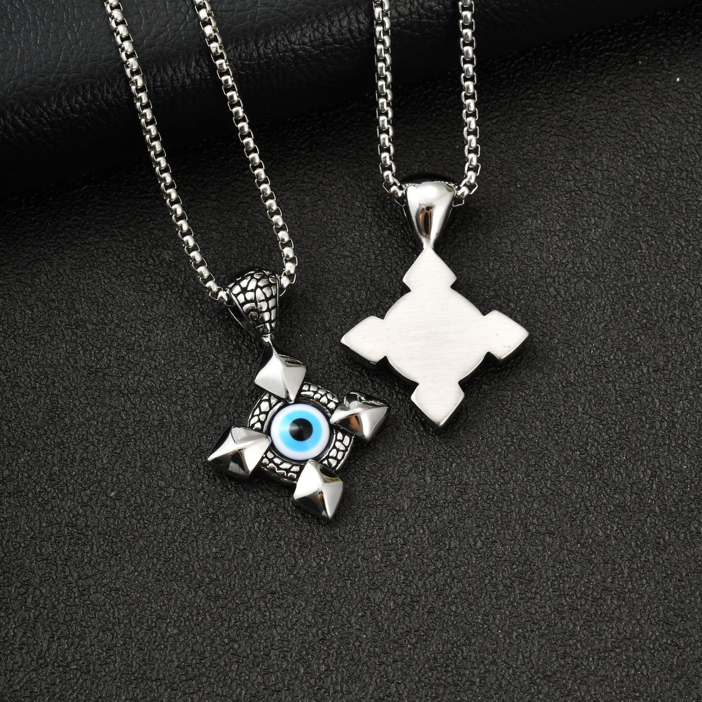 Stainless Steel Devils Eye Cross Pendant Necklace