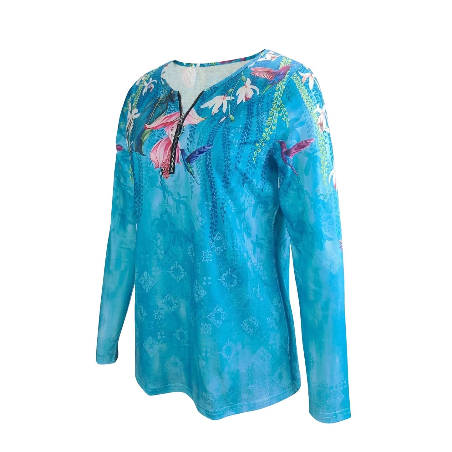 Womens Long-sleeve Printed T-shirt With A Zipper