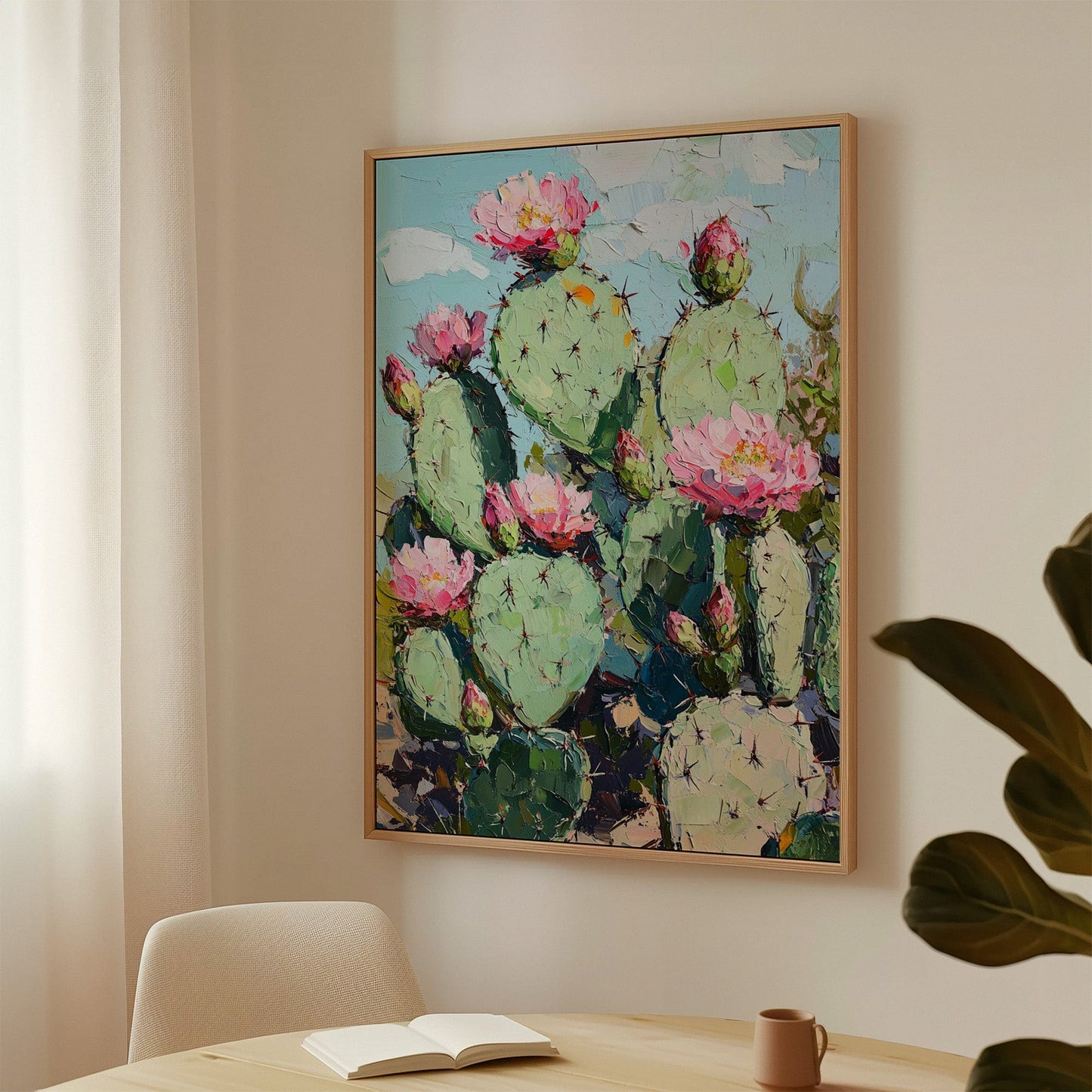 Blühende Feigenkakteen – Lebendige Kaktusblüten-Wandkunst