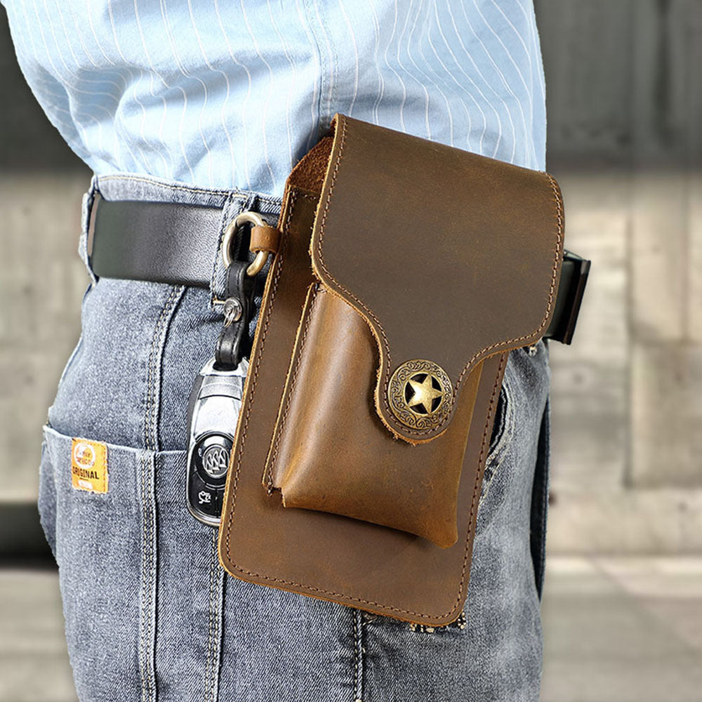 Genuine Leather Mens Cowhide Durable Work Belt-Powered Bag