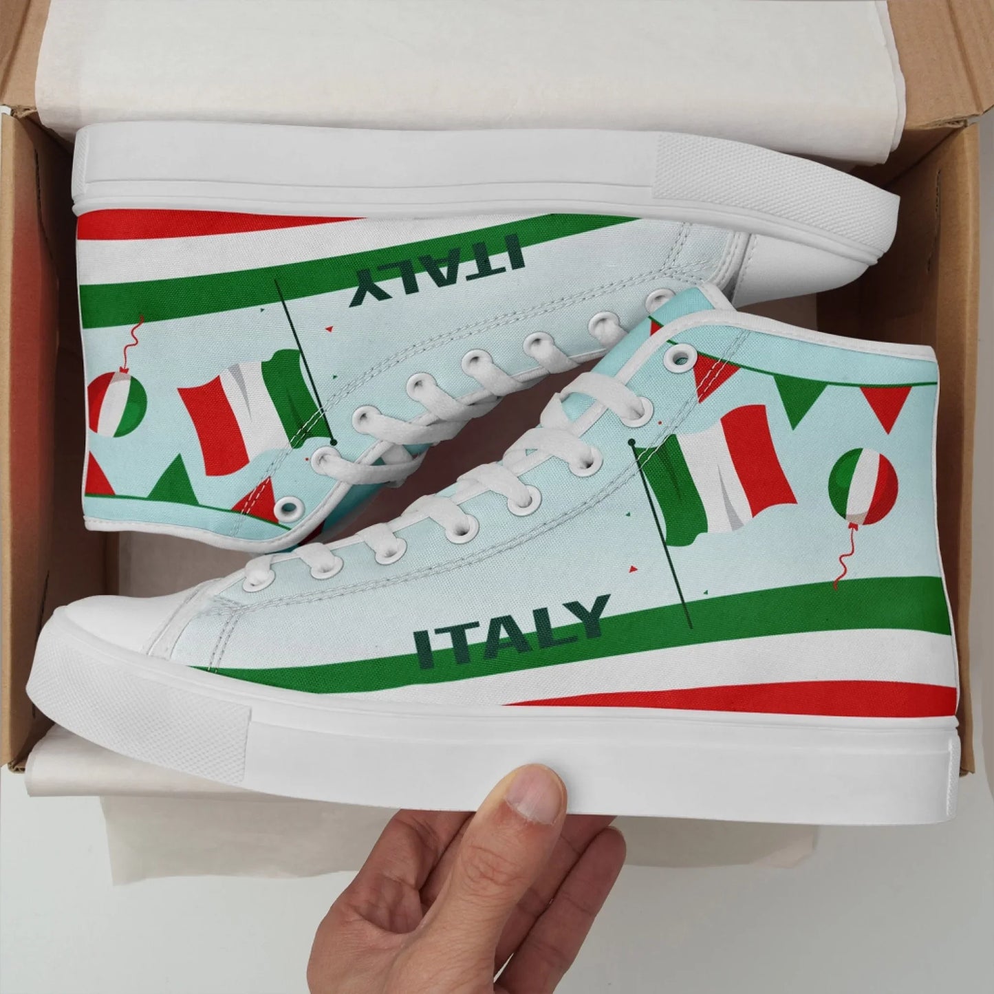 Personalized Italian Heritage High Tops Sneakers, Custom  Stylish & Breathable Patriotic Shoes, Canvas Streetwear