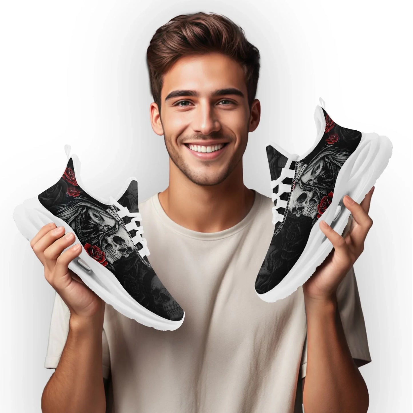 Personalized Skull Fashion Sneakers, Dark Soul Walking Shoes,Comfortable Gothic Street Style