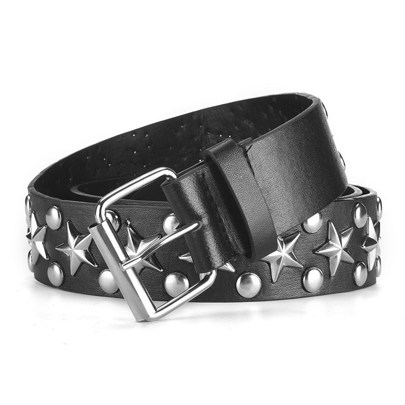 Five-pointed Star Rivet Wide Versatile Pin Buckle Punk-style Pants Belt