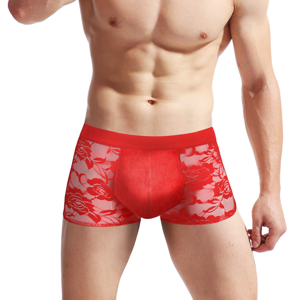 Mid-rise Lace Faux-leather Boxer Briefs