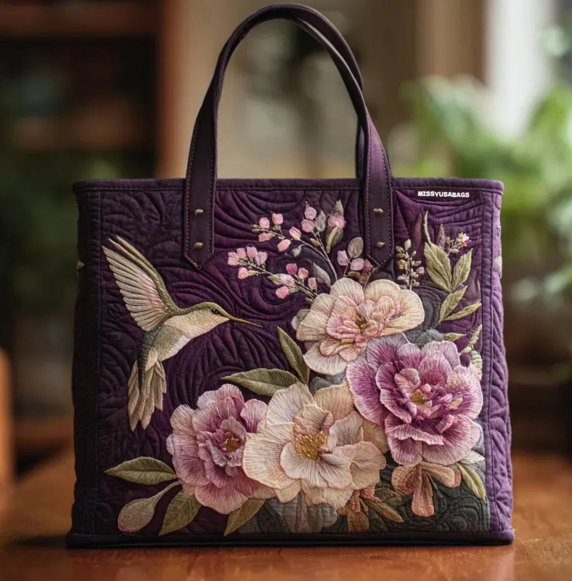 Digital-print Quilting Tote Bag, Commuter Casual Cotton-padded Jacket Bag