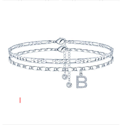 26-letter English Zircon-inlaid Pendant With An NK Chain, Double-layered
