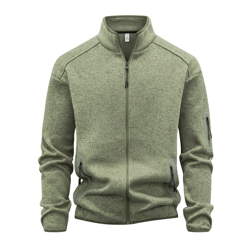 Zippered Pocket Long-sleeve Stand-collar Cardigan Sweatshirt