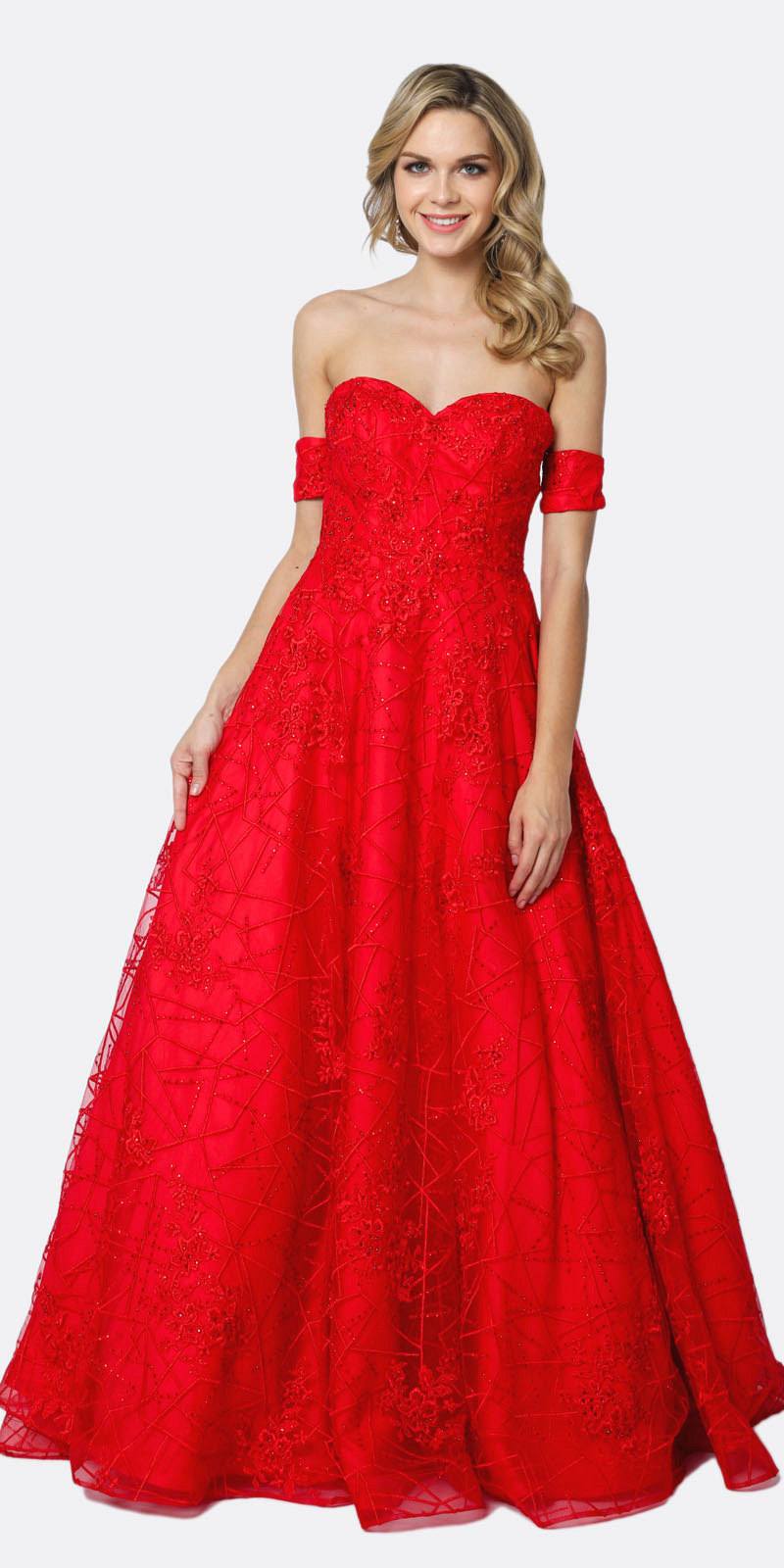 Juliet 692 Long Embroidered Lace Ball Gown Dress With Arm Band