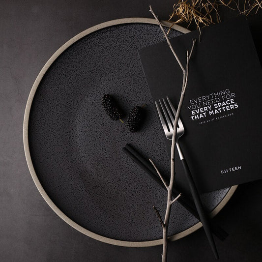 Black Crystal Ceramic Dessert Plate Round Flat Plate