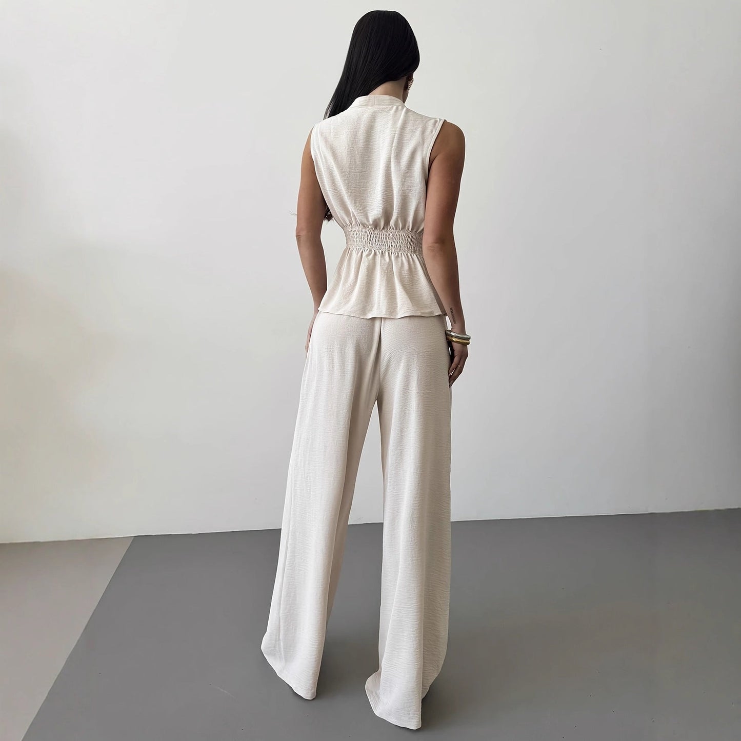 Women's Lace-Up V-Neck Vest & Pants Two-Piece Set – Elegant Commuter