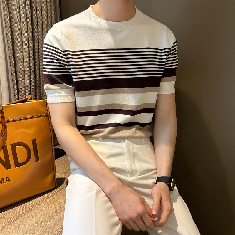 Summer Men's Knitted Crew Neck Striped Top