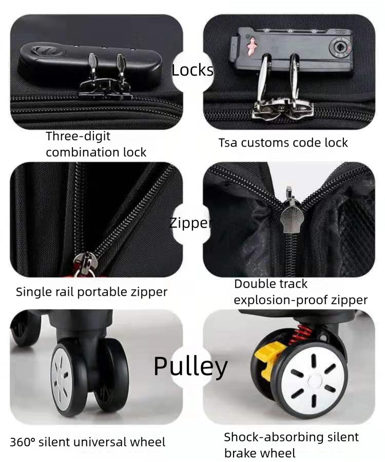 Waterproof Cross-border Black Oxford Cloth Suitcase, Durable 30 Inch Large Capacity, 20 Inch Boarding Case, Luggage Compartment