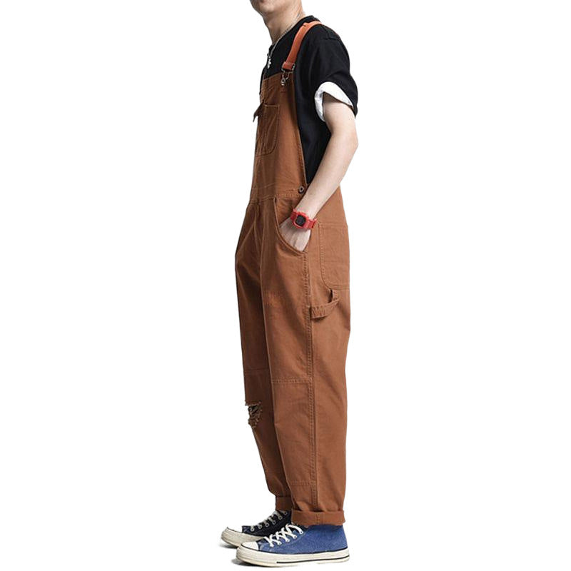 Retro Mens Distressed Denim Casual Suspender Overalls
