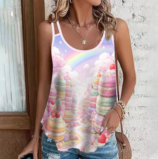 Womens Printed Loose-fit Sexy Stylish Spaghetti-strap Top