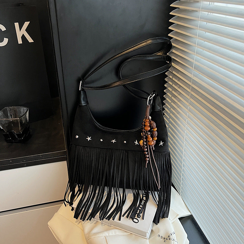 Suede Single-shoulder Crossbody Bag With Tassels