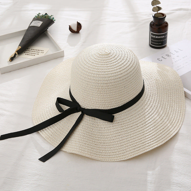 Summer Cap Black Ribbon Decorate Wavy Straw Hat For Girls Hat Kids Sun Cap Baby Beach Hats for Girls