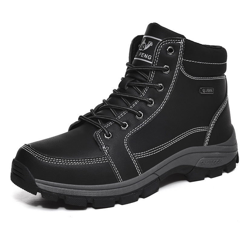Brown Winter Mens Snow Boots Warm Plush Boots Waterproof Leather Ankle Boots Fashion Outdoor Non-slip Men's Hiking Boots Winter Ankle Snow Hiking Boots Warm Water Resistant Sport Shoes