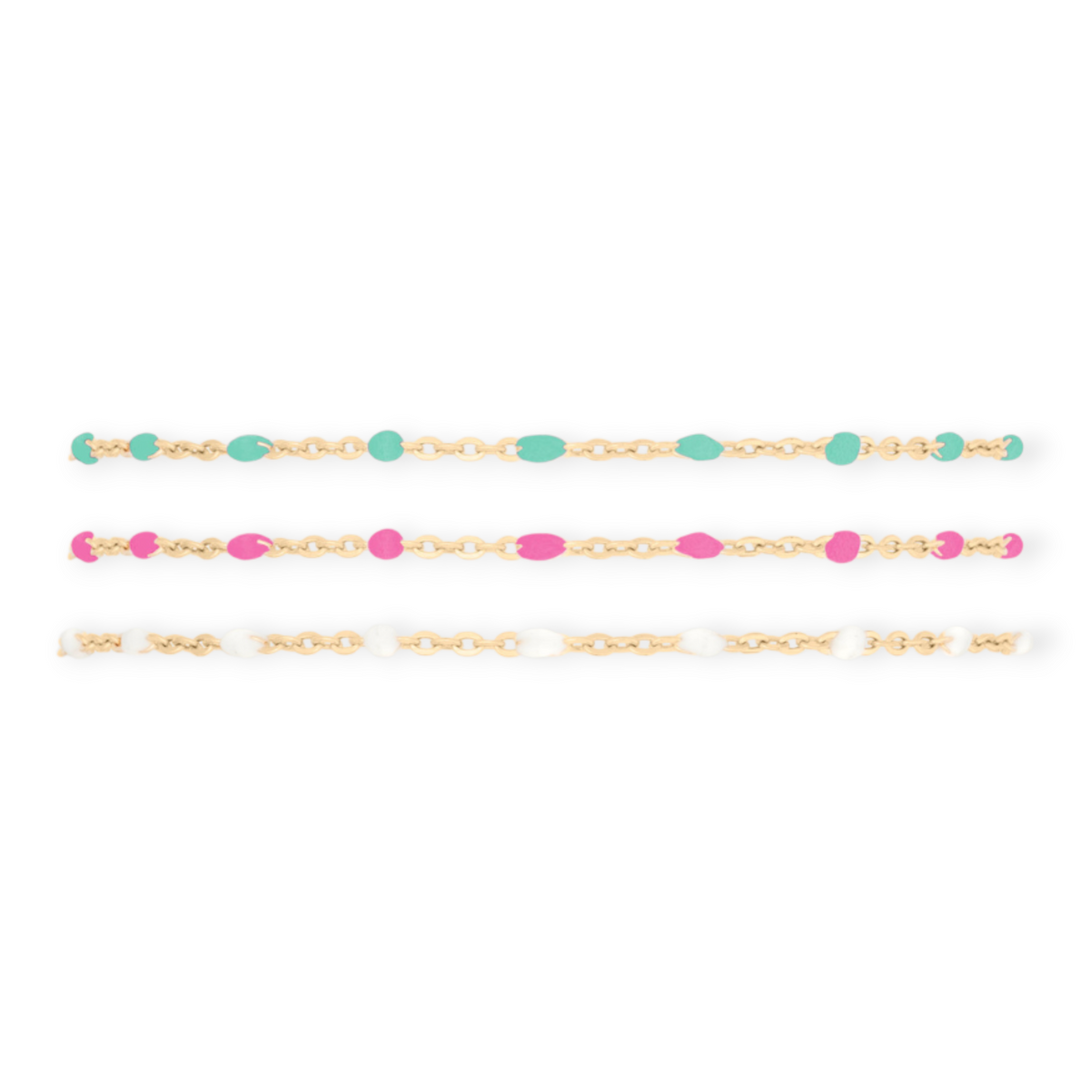 Bracelet triple avec marguerites turquoise, roses et blanches