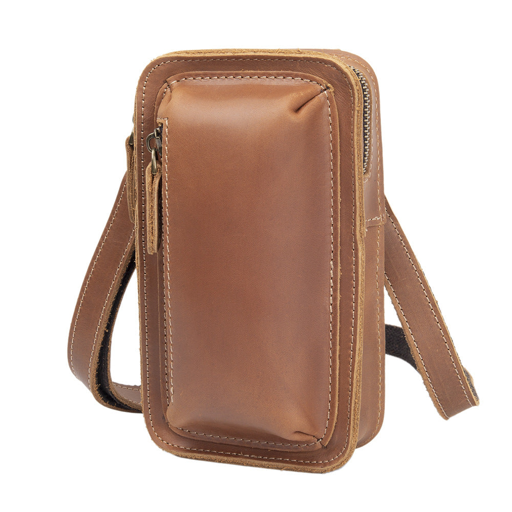 Mens First-Layer Cowhide Crossbody Waist Bag