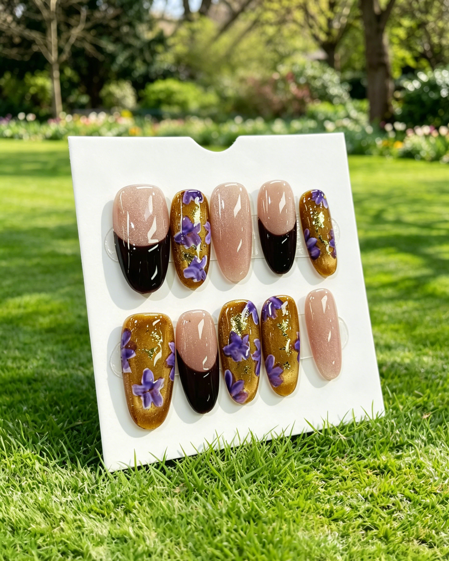Pink Gold Almond Press On Nails