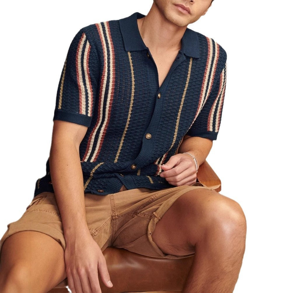Men's Casual Hollow-out Knitted POLO Cardigan