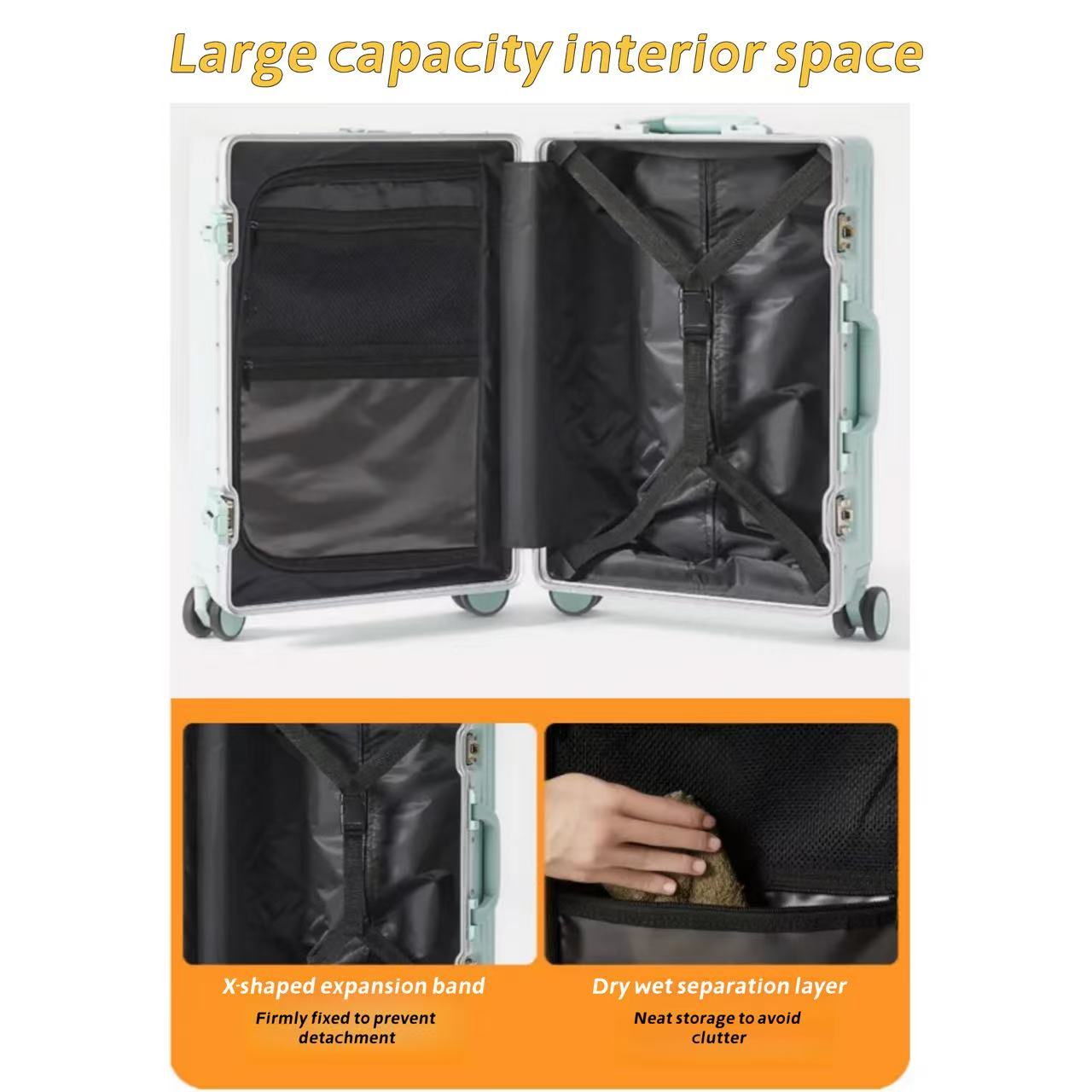20 Inch 24 Inch Aluminum Frame Luggage Compartment, Front Opening Luggage Compartment, TSA Lock, Silent Rotating Wheel, Business Travel Hand Held Rolling Case