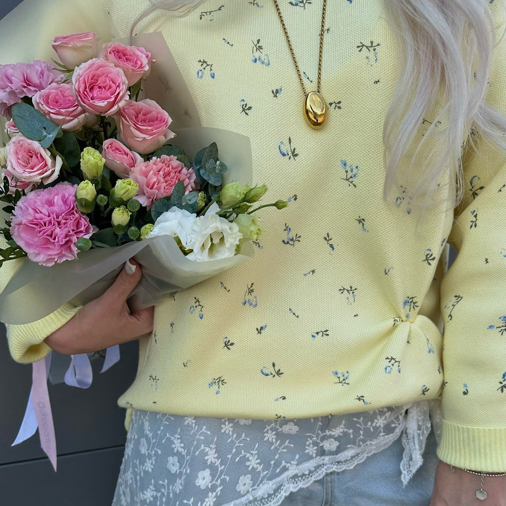 Womens European And American-style Chic Floral-print Crew-neck Pullover Sweater