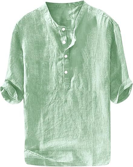 Mens Short-sleeved Loose-fit Linen Shirt