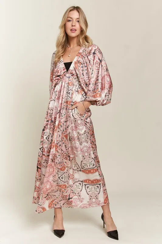 Printed V-Neck Batwing Sleeve Summer Dress For Women – Vibrant Print, Chic & Relaxed, Flattering, Effortlessly Stylish