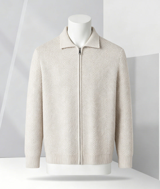 Solid-color Cardigan Zip-up Mens Jacket