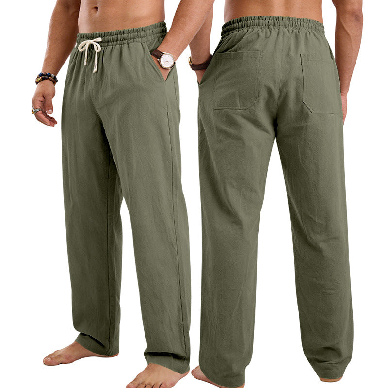 Mens Linen Casual Straight-Leg Trousers